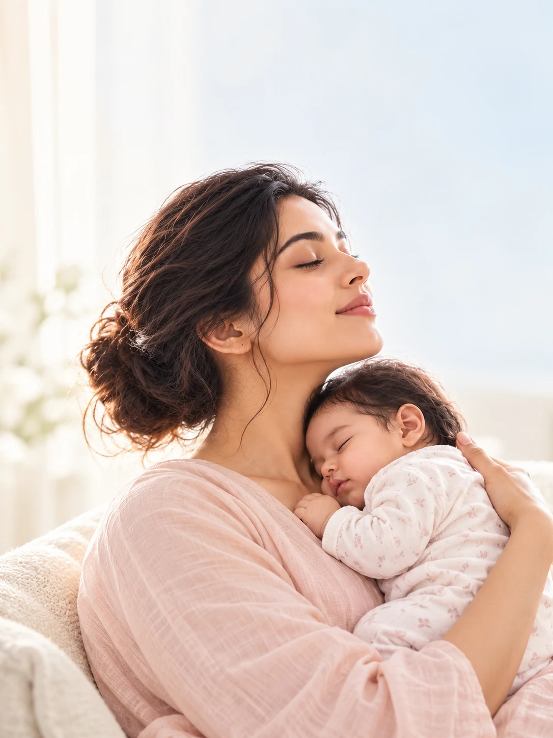 Mother holding her sleeping newborn